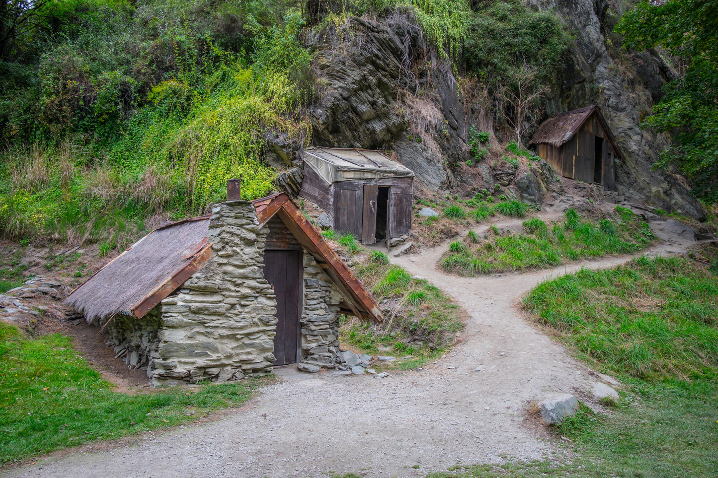 Historic stone remains of the Arrowtown Chinese Settlement gold-mining hut