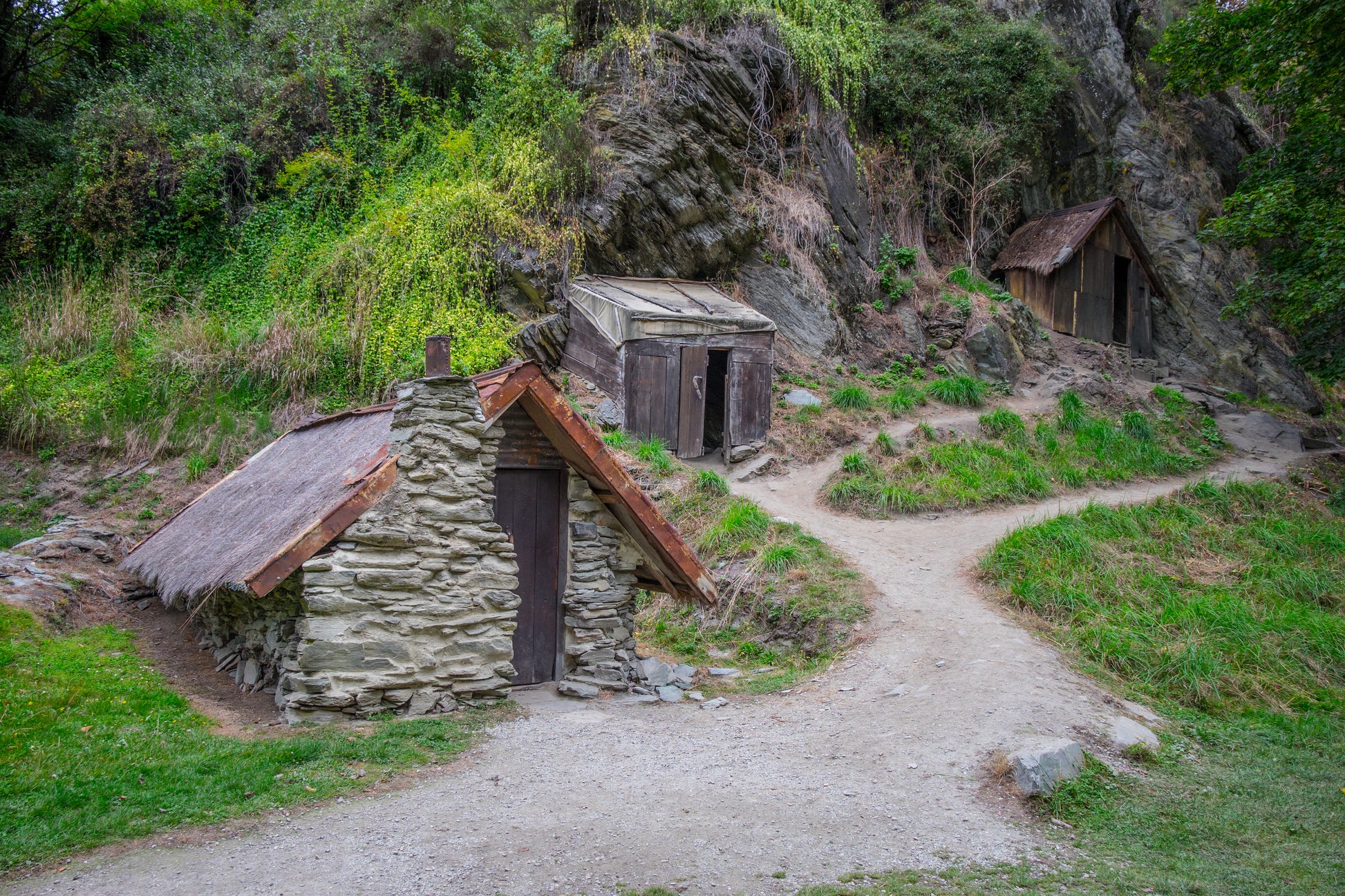 Historic stone remains of the Arrowtown Chinese Settlement gold-mining hut