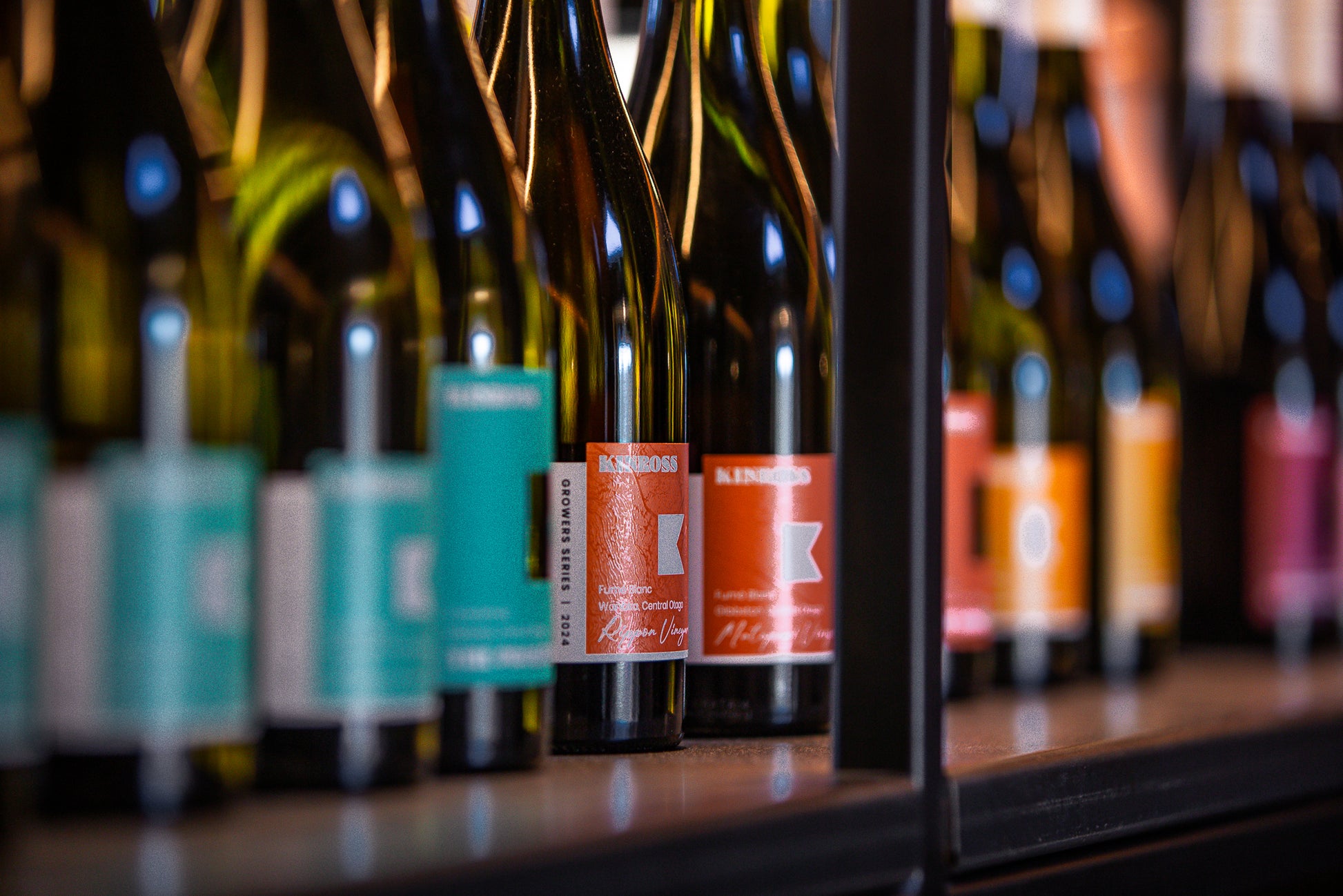 Selection of Central Otago wines on display at a Gibbston Valley cellar door