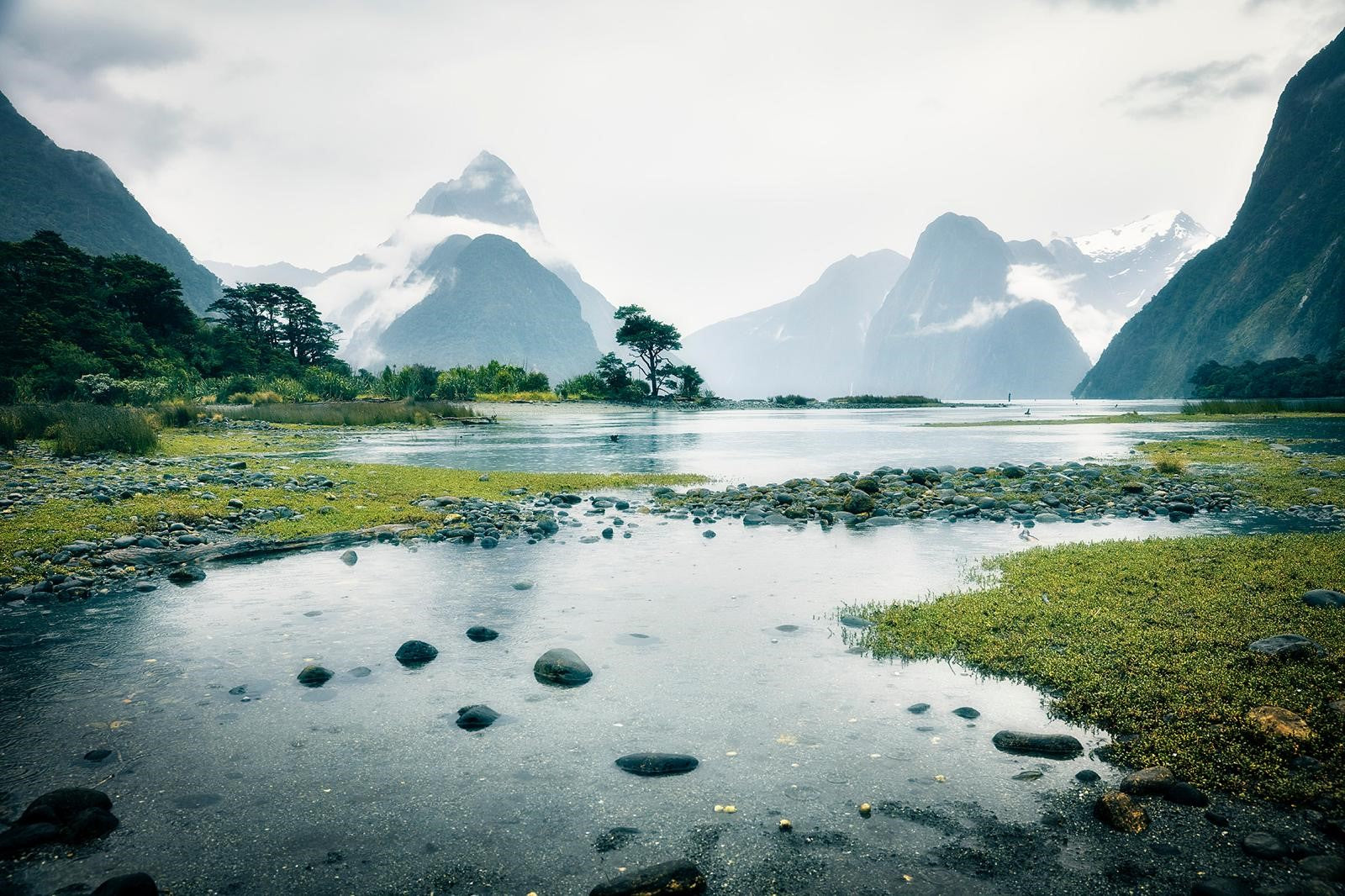 Mitre Peak reflected in Milford Sound on a private guided tour from Queenstown